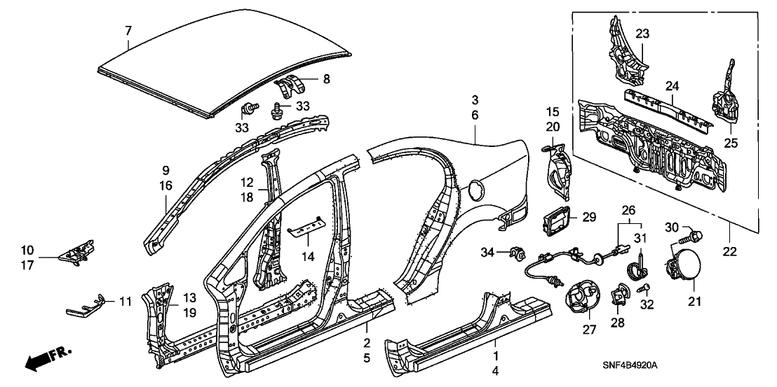 Honda New 2006-2011 Fits Honda Civic Stiffener Set, L. Center Pillar, Part # 63610-SNA-305ZZ