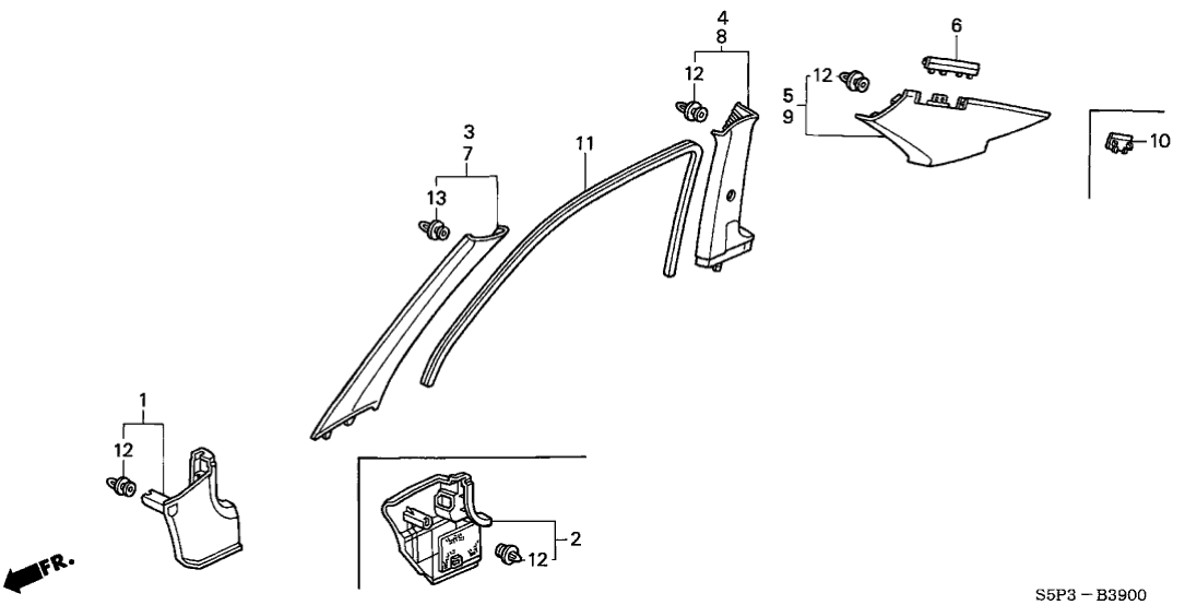 Honda New 2001-2002 Fits Honda Civic Garnish Assy., R. FR. Pillar *YR169L* (MILD BEIGE), Part # 84101-S5P-A01ZB