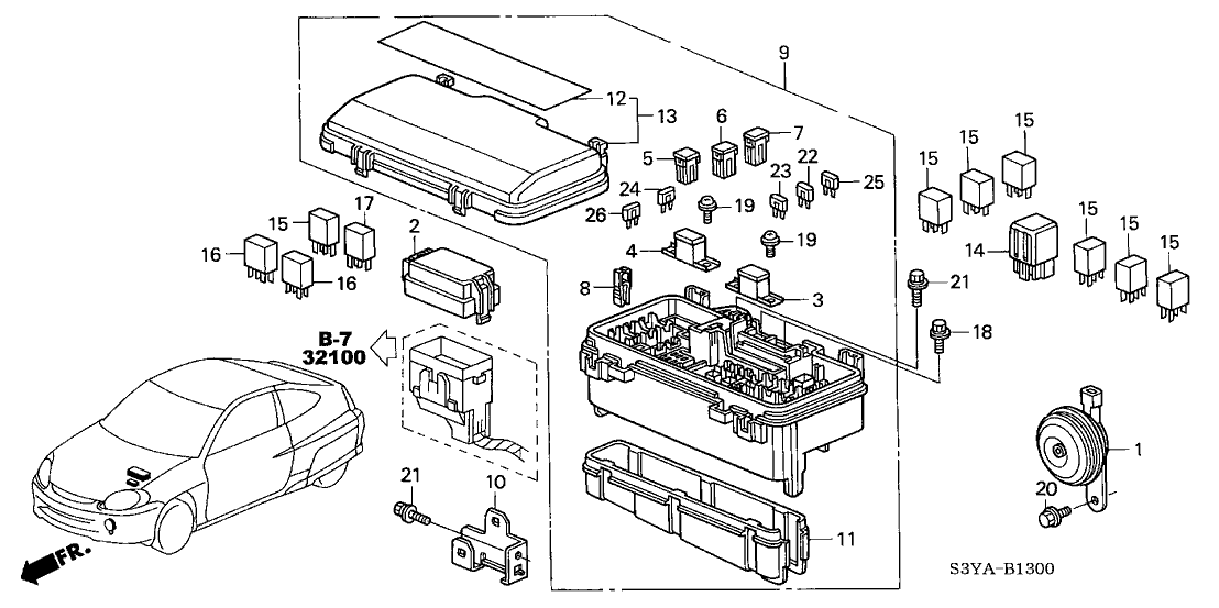 Honda New 2000-2006 Fits Honda Insight Relay Box Assembly, Part # 38250-S3Y-A01