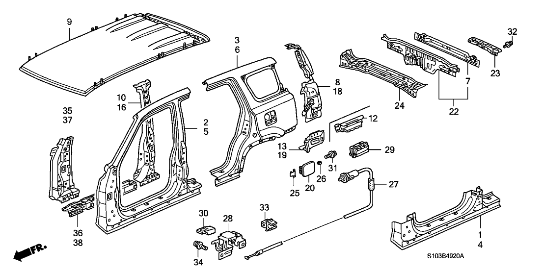 Honda New 1997-2001 Fits Honda CR-V Stiffener, R. FR. Pillar, Part # 63120-S10-A02ZZ