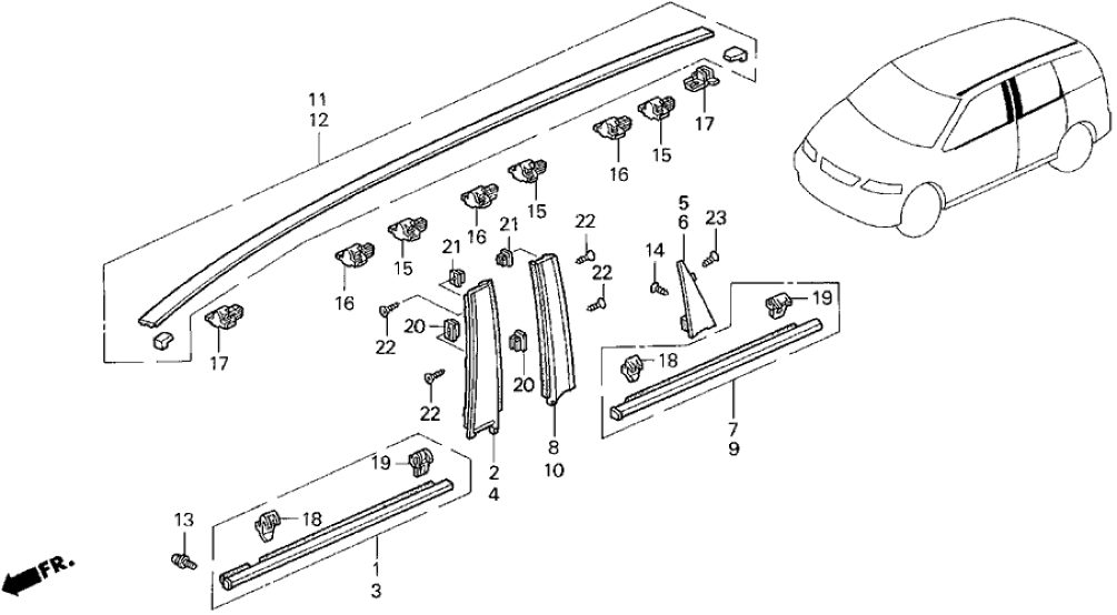 Honda New 1995-1998 Fits Honda Odyssey Left Roof Molding Assembly, Part # 74316-SX0-003