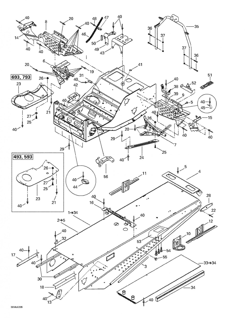 Fits 2001-2005 Ski-Doo Formula Deluxe 500/600/700 / Grand Touring 380 F/500 F Models LH Footrest, OEM Part # 518323564