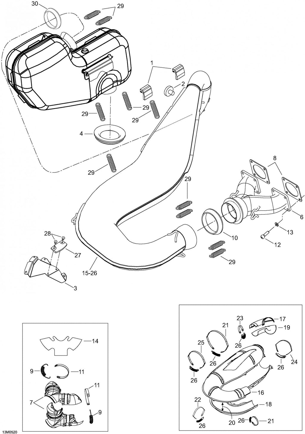 Fits 2005-2007 Ski-Doo Expedition 600 H.O. SDI / Expedition TUV 600 H.O. SDI Upper Rear Half Enveloppe, OEM Part # 514054008