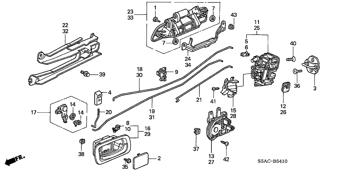 New 2003-2005 Fits Honda Civic Handle Assembly, Left Rear Door (Outer) (Shoreline Mist Metallic), Part # 72680-S5D-A11ZM
