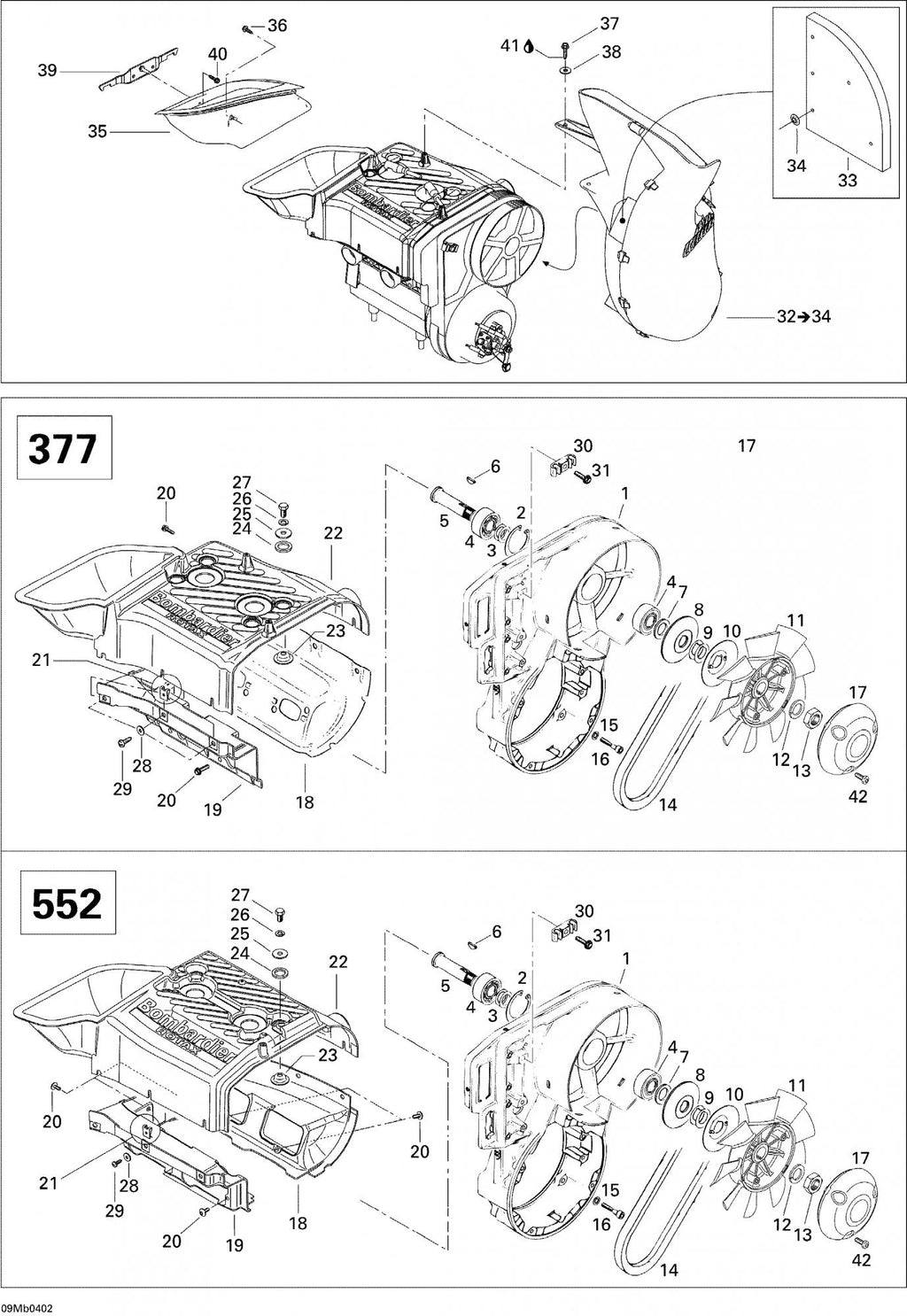 Fits 2002-2004 Ski-Doo Grand Touring 380 F/500 F / Grand Touring 380 F/550 F Models Cylinder Cowl 380F, OEM Part # 420811800