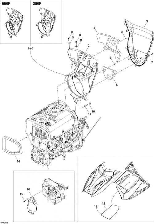 Fits 2005-2006 Ski-Doo GSX 380F / GTX 380F Models Duct Inlet Ass'y Includes 1 To 7, OEM Part # 509000321