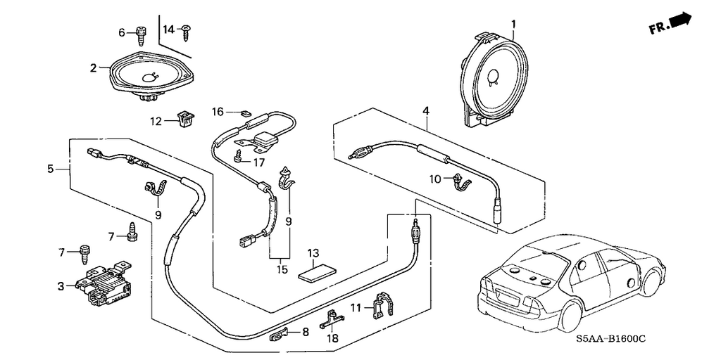 New 2003-2005 Fits Honda Civic Speaker Assembly (17Cm) (Single) (Foster), Part # 39120-SAA-003
