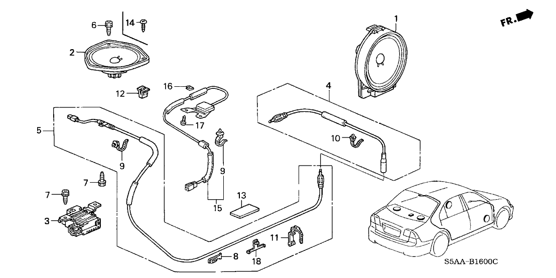Honda New 2001-2005 Fits Honda Civic Speaker Assembly (17Cm) (Single) (Front) (Matsushita), Part # 39120-S5A-902