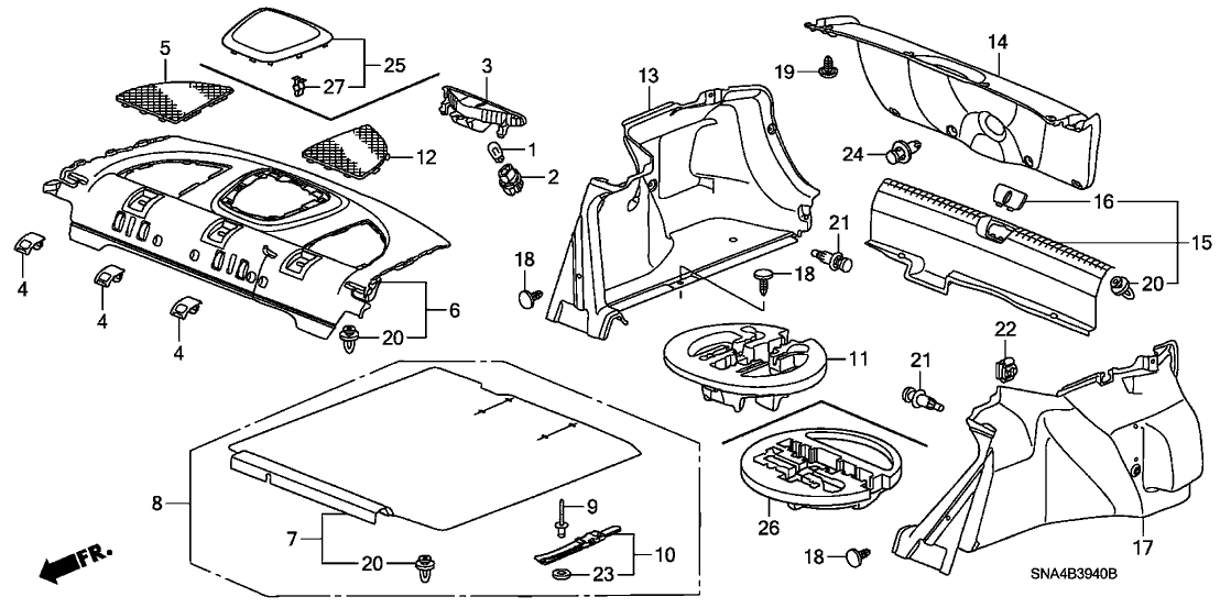 Honda New 2007-2011 Fits Honda Civic Rear Tray *NH167L* (GRAPHITE BLACK), Part # 84505-SNX-A01ZA