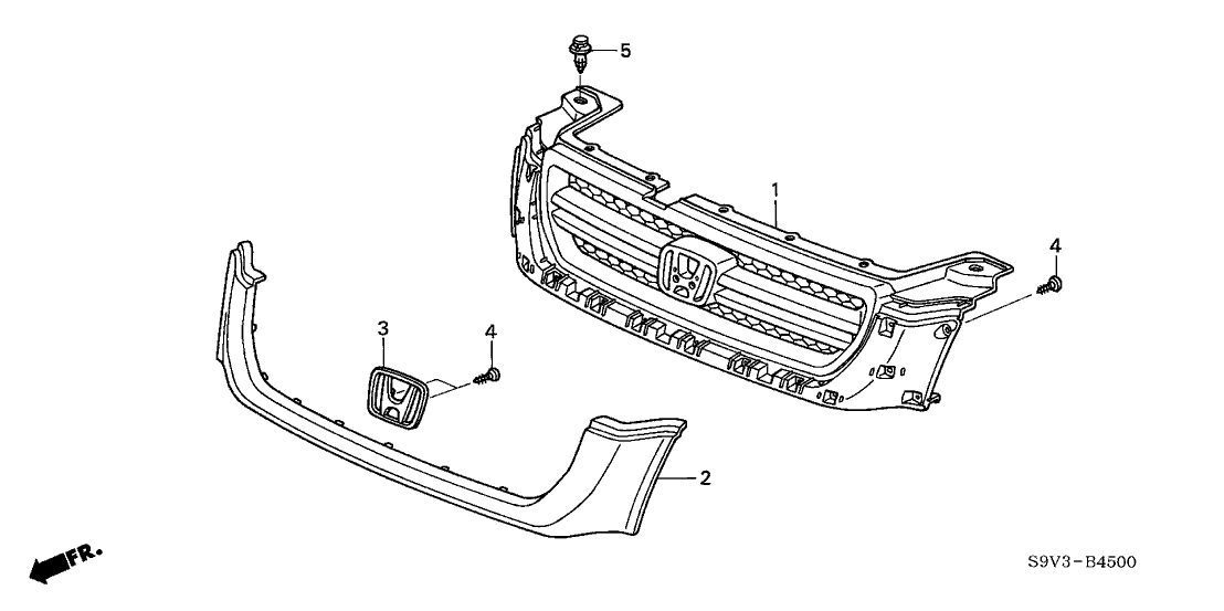 New 2003-2005 Fits Honda Pilot Molding, FR. Grille *NH578* (TAFFETA WHITE), Part # 75120-S9V-A01ZE