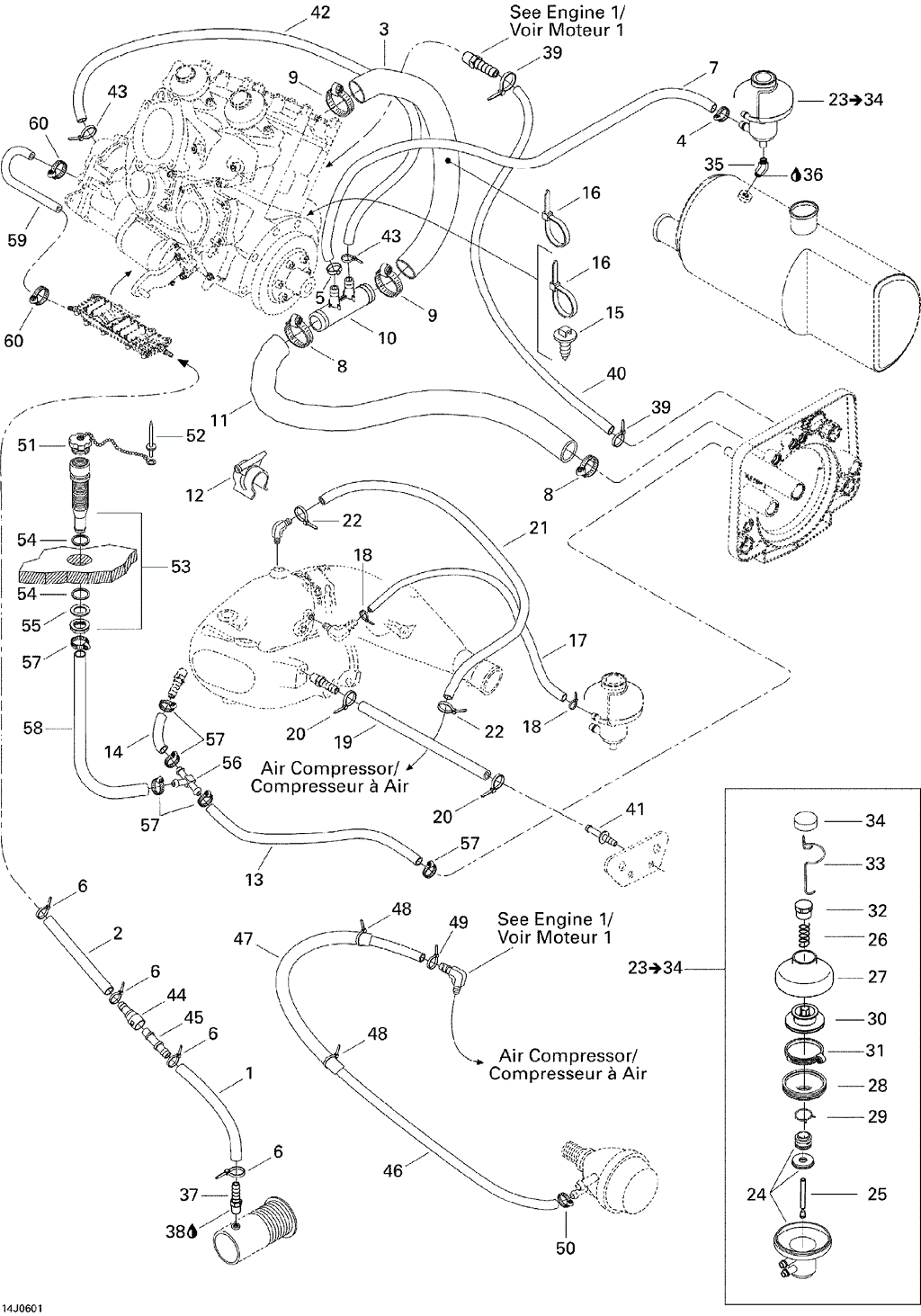 Sea-Doo - OEM schematic diagram - Part # 2572-420838083 - 01- Cooling System | 01- Cylinder And Exhaust Manifold | 01- Cylinder, Exhaust Manifold - Ref # 33, 19, 23