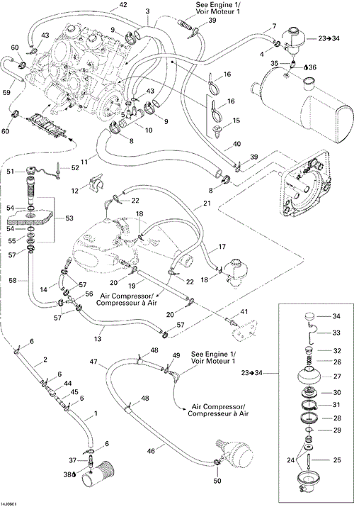 Sea-Doo - OEM schematic diagram - Part # 2572-420838083 - 01- Cooling System | 01- Cylinder And Exhaust Manifold | 01- Cylinder, Exhaust Manifold - Ref # 33, 19, 23