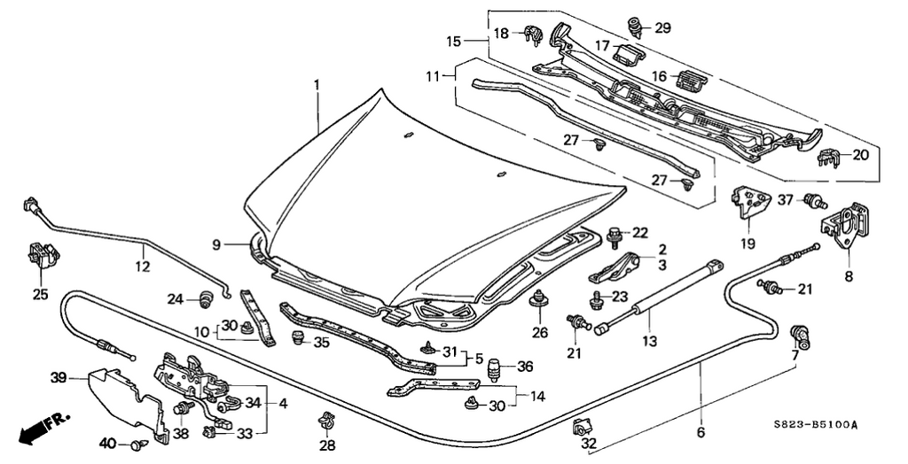 New 1998-2002 Fits Honda Accord Rubber, L. Hood Seal, Part # 74152-S82-A00