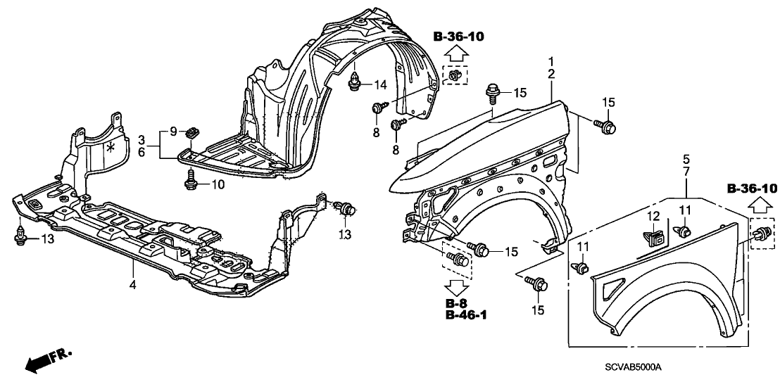 Honda New 2007-2008 Fits Honda Element Left Front Fender (Inner), Part # 74151-SCV-A90
