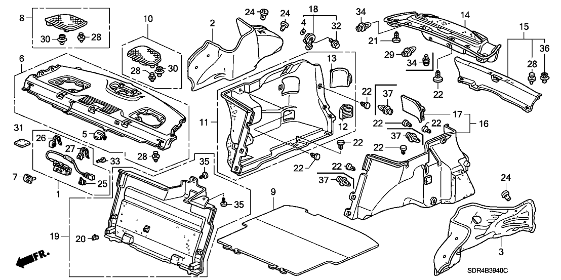 Honda New 2006-2007 Fits Honda Accord Lining Assy., RR. Panel *NH120L* (STAR BLACK), Part # 84640-SDA-A11ZA