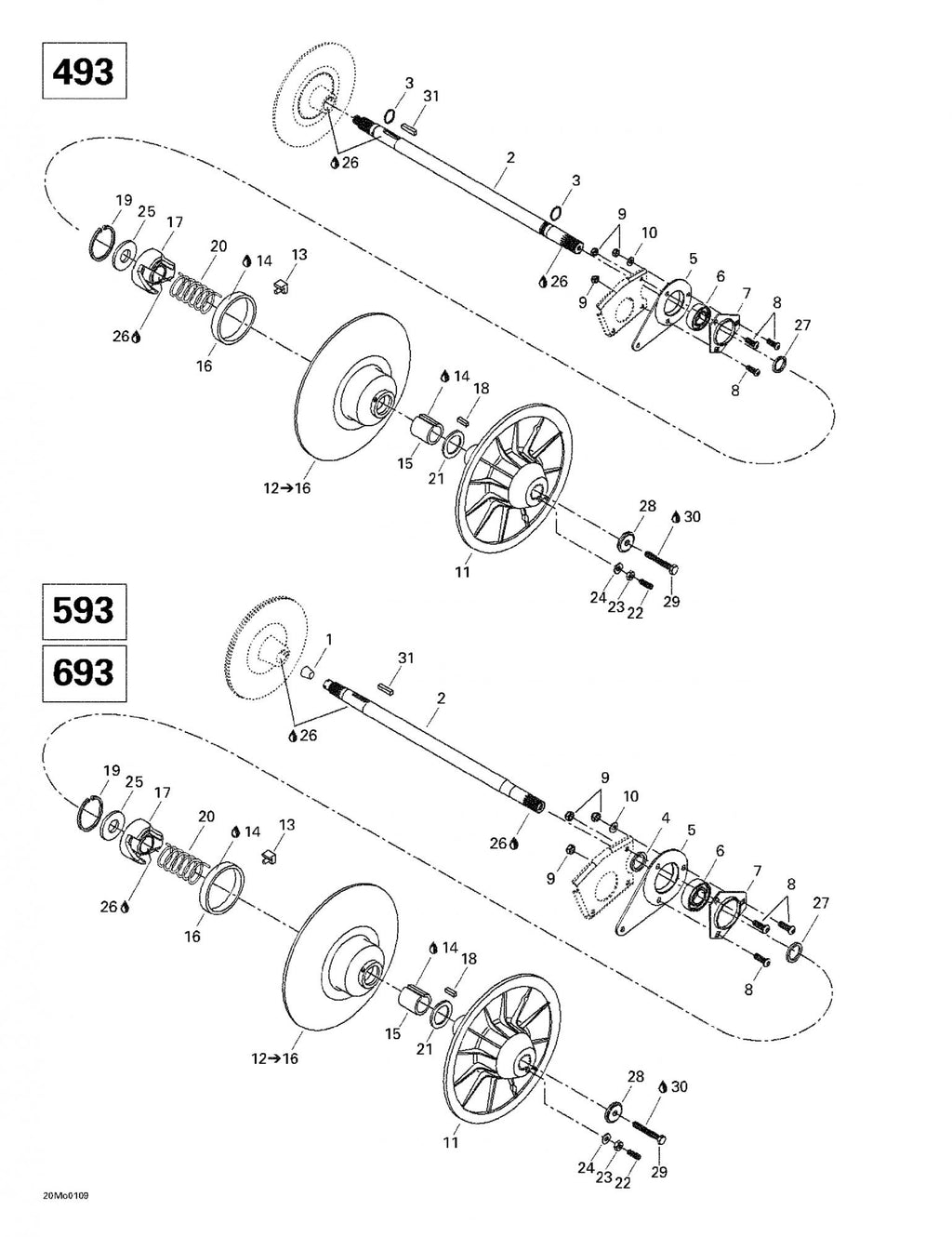Fits 1998-2005 Ski-Doo Formula Deluxe 500/600/700 / Formula Deluxe 600/700 Models Counter Shaft, OEM Part # 501026300