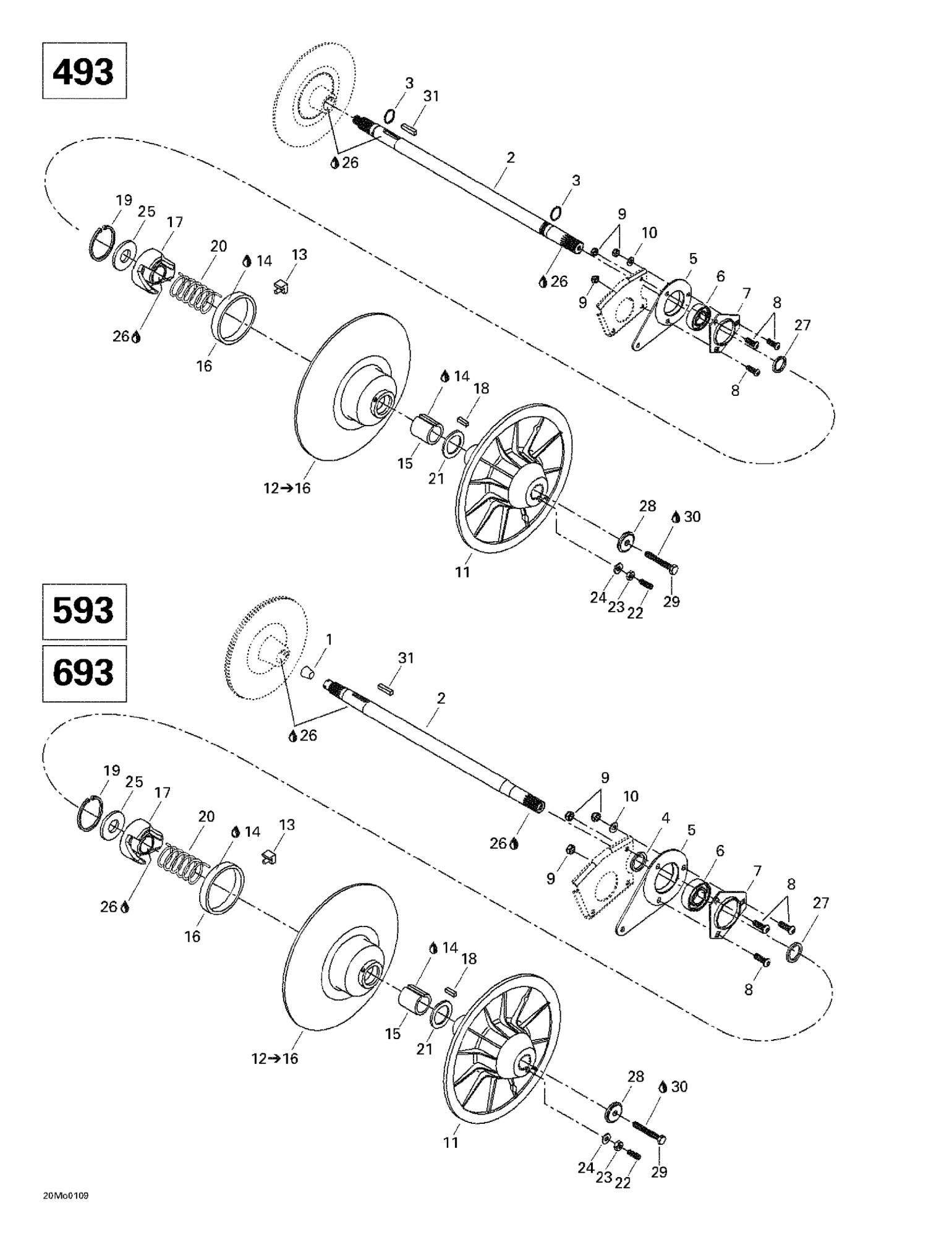 Fits 1998-2005 Ski-Doo Formula Deluxe 500/600/700 / Formula Deluxe 600/700 Models Counter Shaft, OEM Part # 501026300