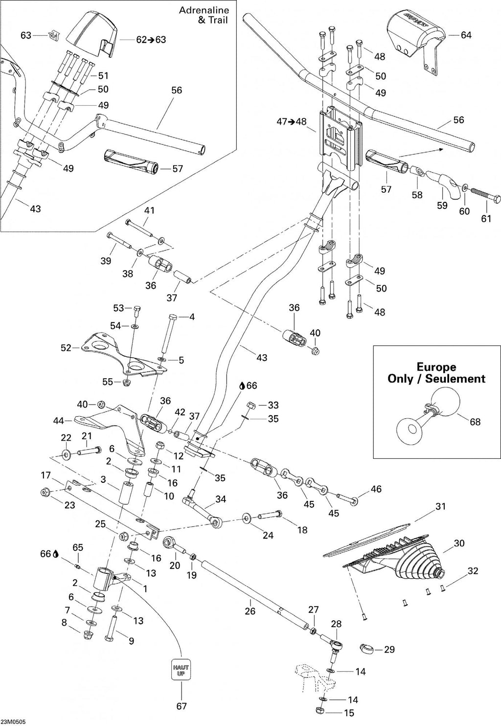 Fits 2004-2007 Ski-Doo MX Z 500SS Trail & Adrenaline / MX Z 600 HO Renegade Models Main Tube, OEM Part # 506152125