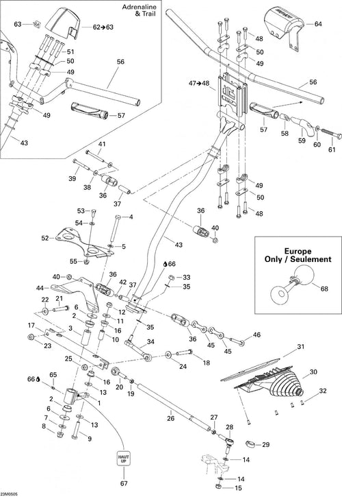 Fits 2004-2007 Ski-Doo MX Z 500SS Trail & Adrenaline / MX Z 600 HO Renegade Models Main Tube, OEM Part # 506152125