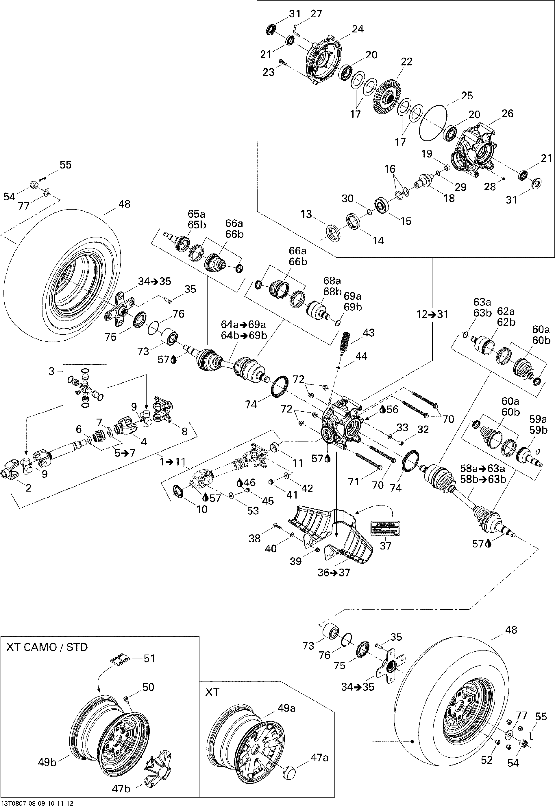 Can-Am - OEM schematic diagram - Part # 2572-705500869 - 08- Drive System, Rear STD | 08- Drive System, Rear XT | 08- Drive System, Rear - Ref # 59a, 65a