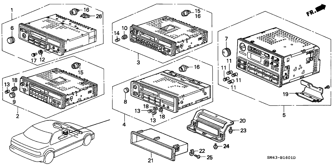 Honda New 1990-1991 Fits Honda Accord Tuner Assy., Auto Radio (AM/FM/Cas) (Panasonic), Part # 39100-SM4-A21AH