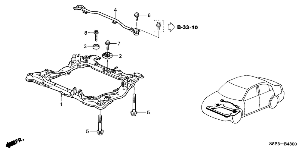 New 2003-2005 Fits Honda Civic Weight, FR. Sub-Frame, Part # 50201-S5B-000