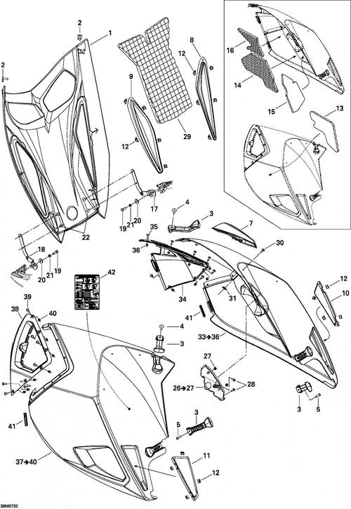 Fits 2007 Ski-Doo Summit Highmark & Highmark X 1000 SDI / Summit X Hood B-259 Highmark X, OEM Part # 517303596