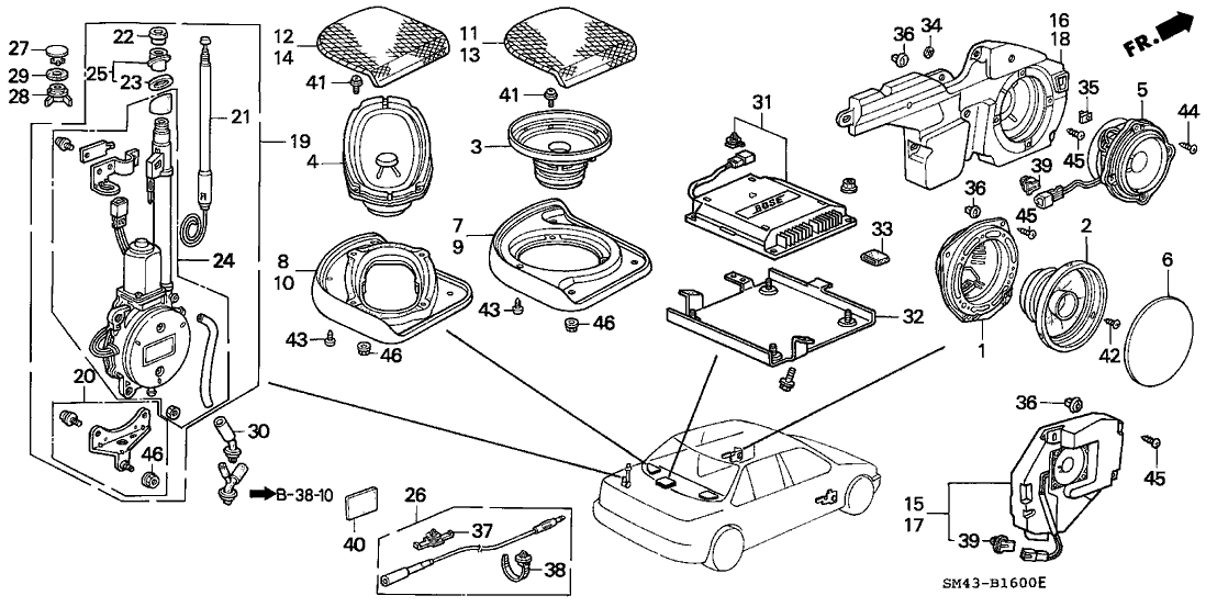 Honda New 1991 Fits Honda Accord Box, R. Speaker *NH167L* (GRAPHITE BLACK), Part # 39124-SM4-960ZD