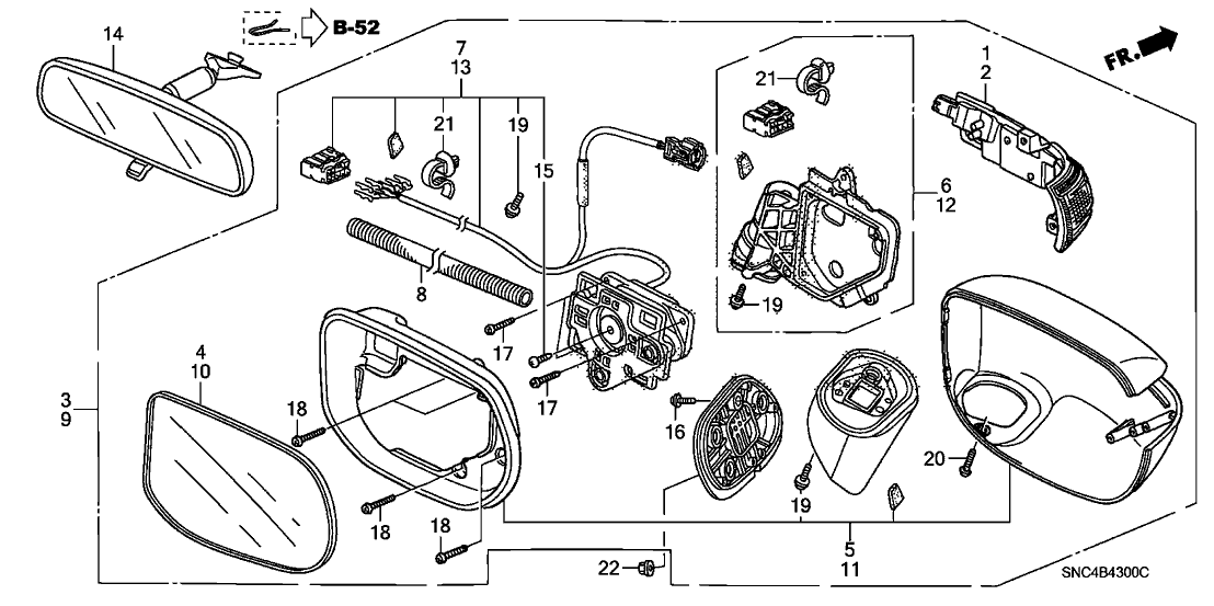Honda New 2009-2011 Fits Honda Civic Housing Set, R. *NH731P* (CRYSTAL BLACK PEARL), Part # 76206-SNB-N11YE