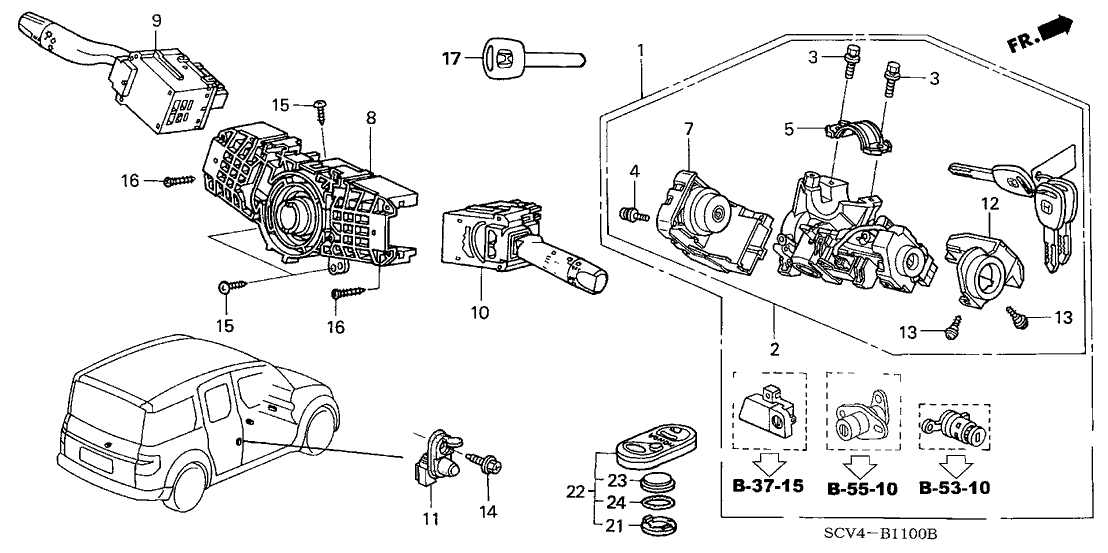 Honda New 2003 Fits Honda Element Cylinder Set *NH361L*, Part # 06350-SCV-A11ZBNI