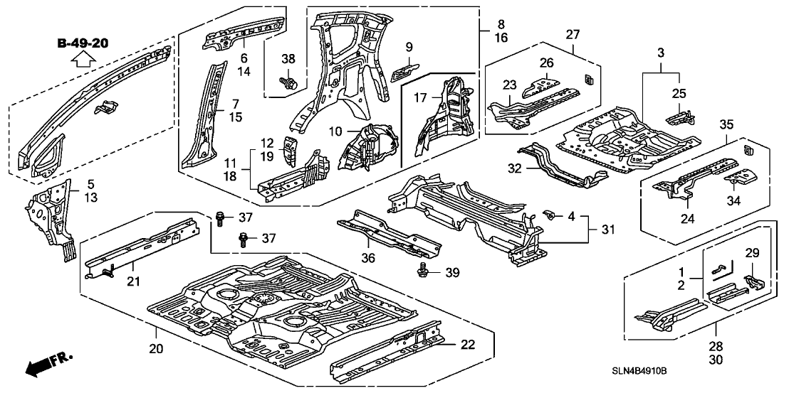 New 2007-2008 Fits Honda Fit Crossmember, FR. Floor Center, Part # 74610-SLN-A00