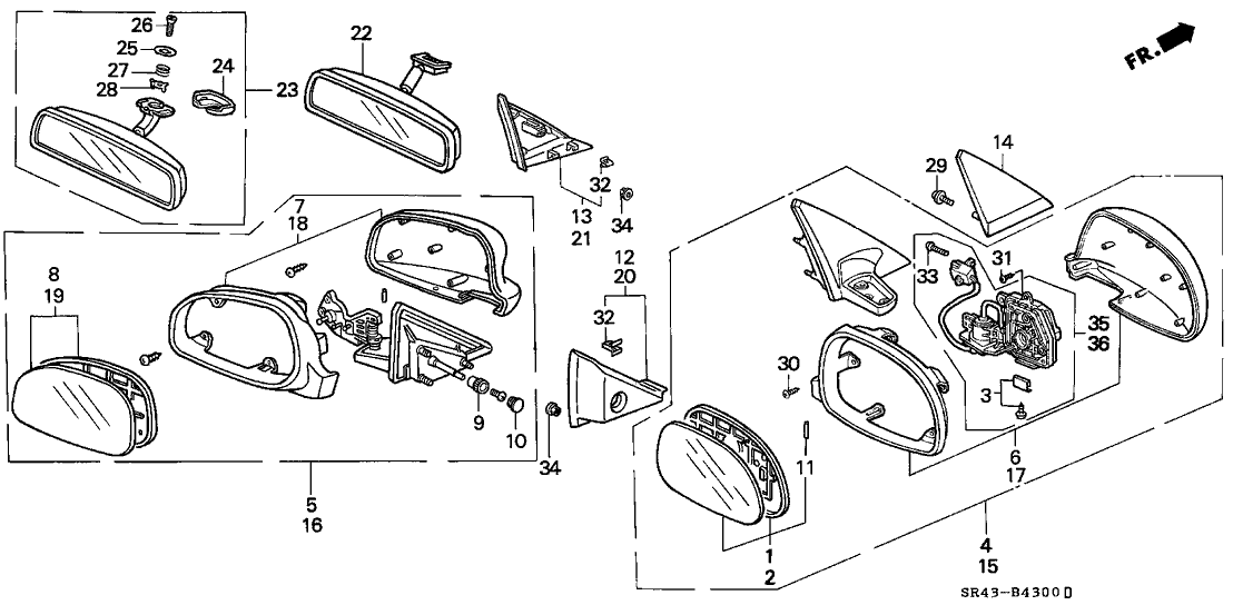 Honda New 1992-1995 Fits Honda Civic Mirror Sub-Assembly, Driver Side Remote Control, Part # 04764-SR0-A15