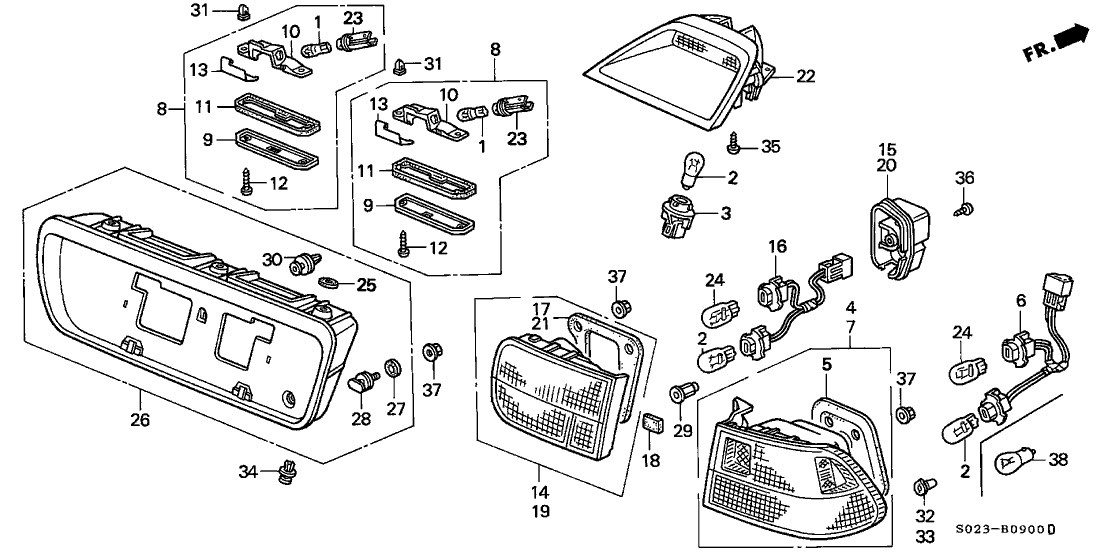 Honda New 1996-2000 Fits Honda Civic Lamp *NH178L* (EXCEL CHARCOAL), Part # 34275-S02-A01ZA