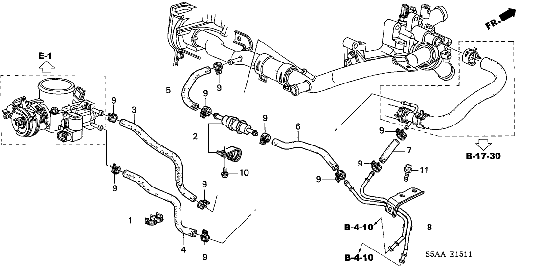 Honda New 2001-2005 Fits Honda Civic Hose B, Pressure Regulator Water Outlet, Part # 19533-PMS-A00
