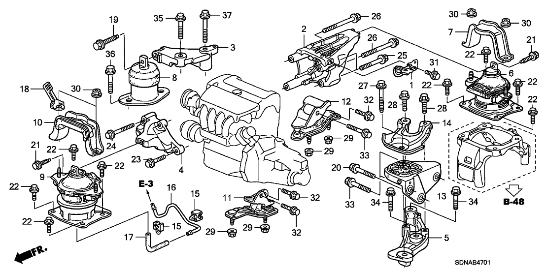 Honda New 2006-2007 Fits Honda Accord Stay A, Electronic Control Mount Tube, Part # 50947-SDA-A20