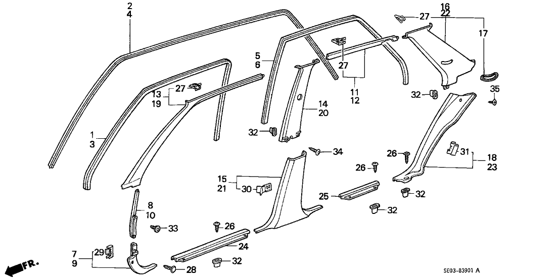 Honda New 1986-1987 Fits Honda Accord Garnish, L. FR. Pillar *R78L* (HOLY RED), Part # 84151-SE3-901ZC