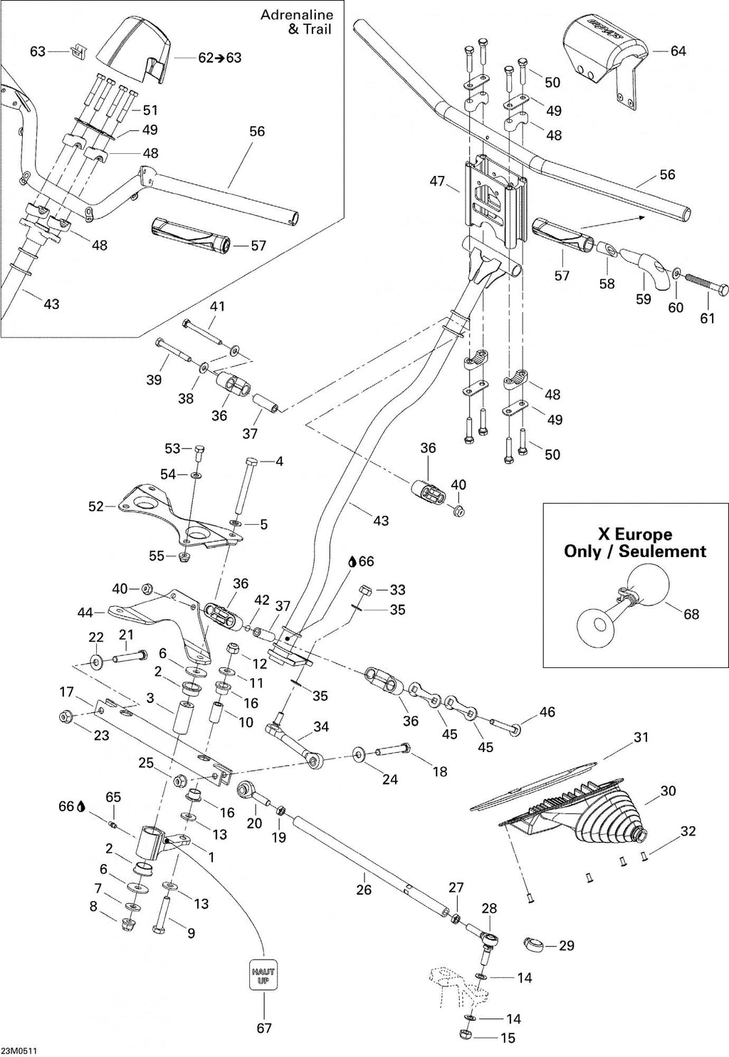 Fits 2004-2007 Ski-Doo MX Z 500SS Trail & Adrenaline / MX Z 600 HO Renegade Models Main Tube, OEM Part # 506152125