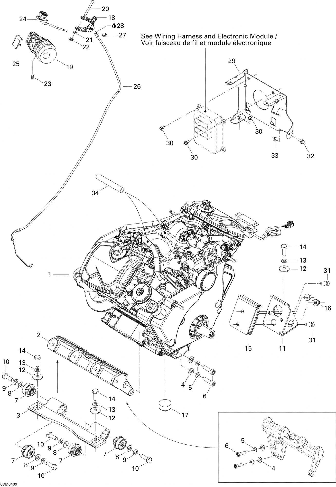 Fits 2003-2005 Ski-Doo Legend V-1000 Rear Engine Support, OEM Part # 512059315