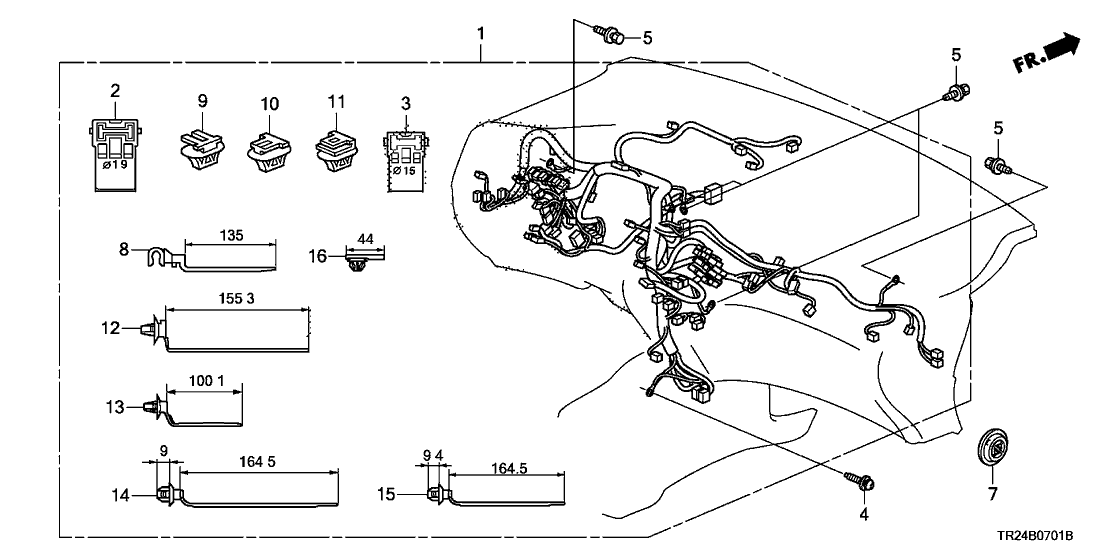 Honda New 2013 Fits Honda Civic Instrument Wire Harness, Part # 32117-TR2-A41