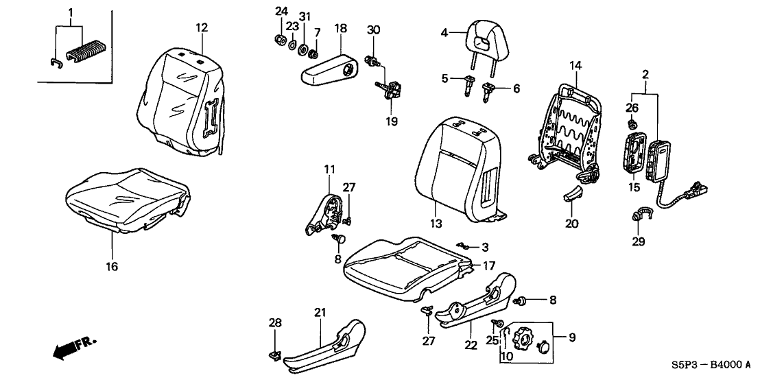 Honda New 2001-2002 Fits Honda Civic Left Front Seat Back Pad Assembly, Part # 81522-S5P-A71