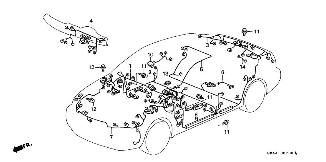 Honda New 1998-2000 Fits Honda Civic Floor Wire Harness, Part # 32107-S1G-A20
