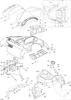Fits 2005-2007 Ski-Doo Expedition 600 H.O. SDI / Expedition TUV 600 H.O. SDI Hood Ass'y Includes 1 To 11, Black, OEM Part # 605151910