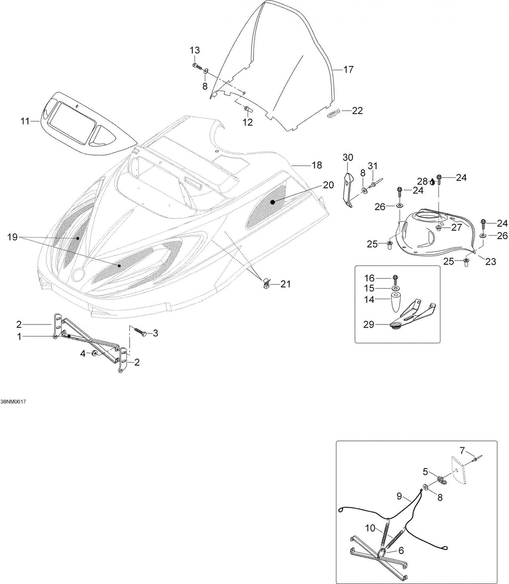 Fits 2005-2007 Ski-Doo Skandic LT 440F Hood Reinforcement, OEM Part # 5246862