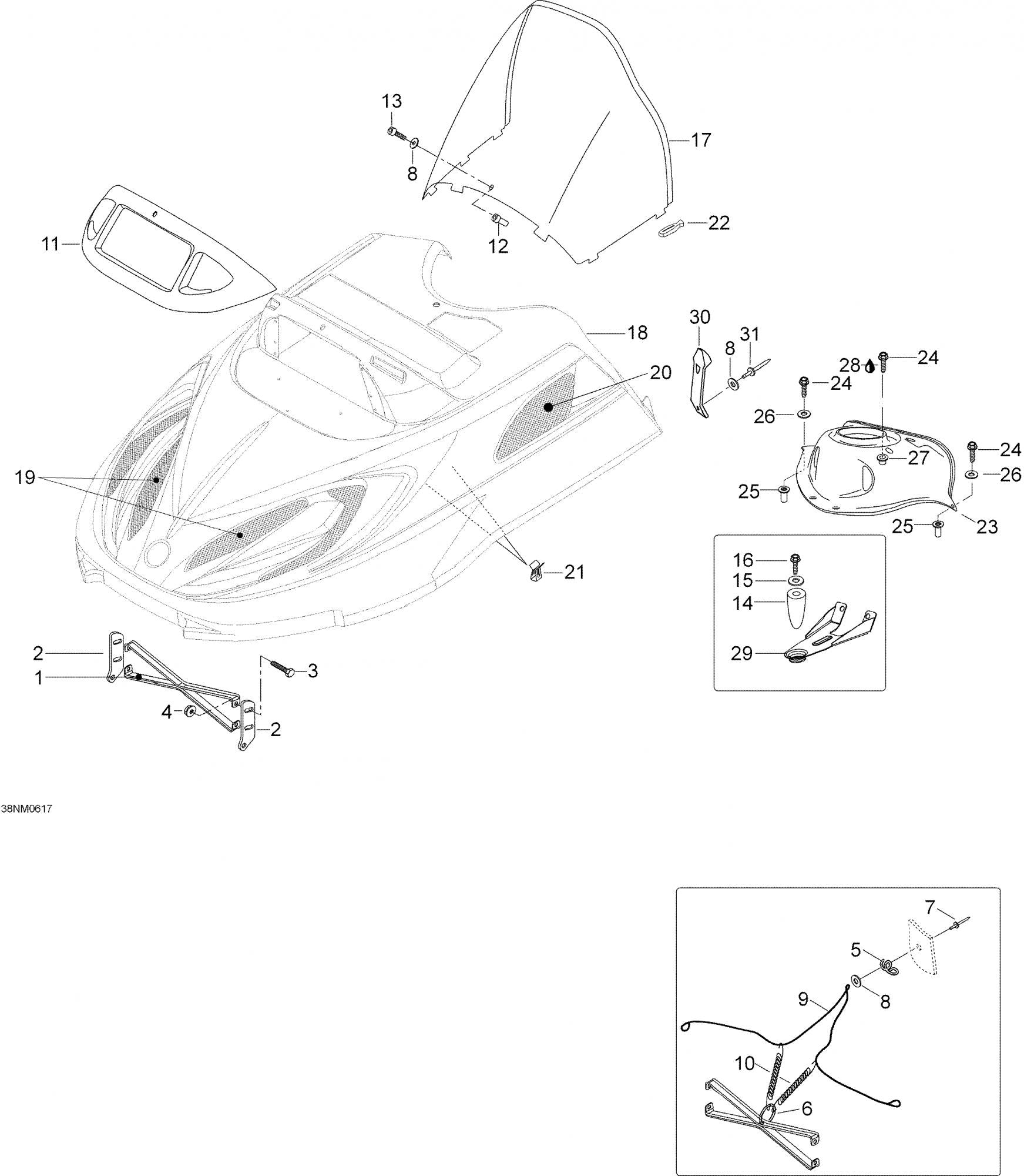 Fits 2005-2007 Ski-Doo Skandic LT 440F Hood Reinforcement, OEM Part # 5246862