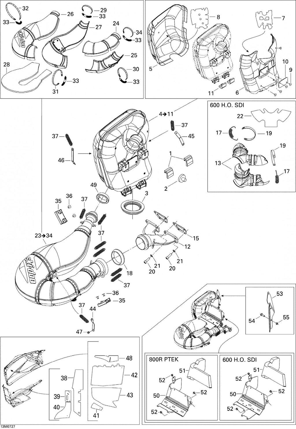 Fits 2007 Ski-Doo Summit Adrenaline 800R / Summit X Models Tuned Pipe Ass'y Includes 23 To 34, 800R, OEM Part # 514054054
