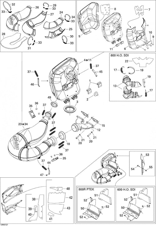 Fits 2007 Ski-Doo Summit Adrenaline 800R / Summit X Models Tuned Pipe Ass'y Includes 23 To 34, 800R, OEM Part # 514054054