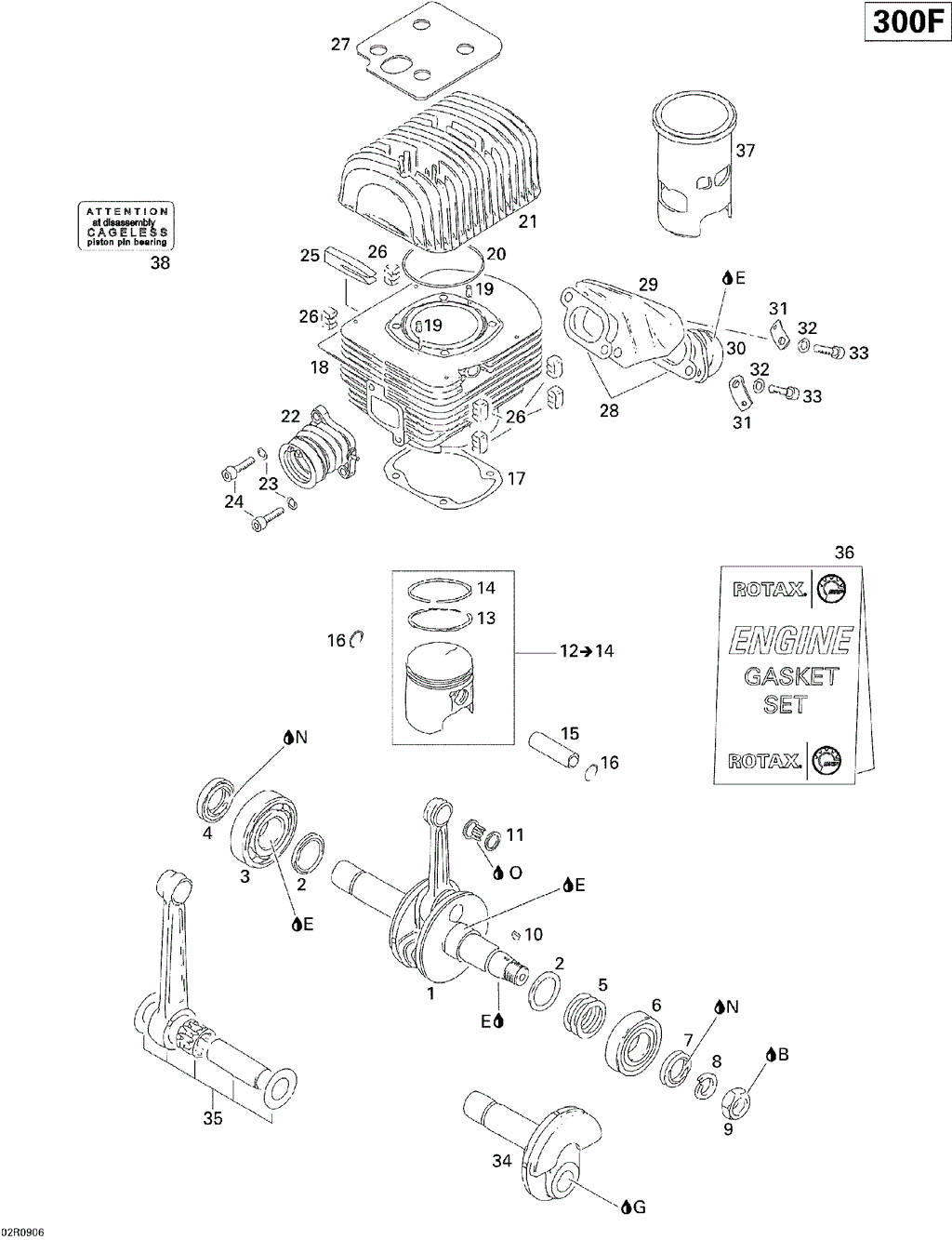 Ski-Doo - OEM schematic diagram - Part # 2572-420815200 - 01- Crankshaft, Piston And Cylinder - Ref # 14