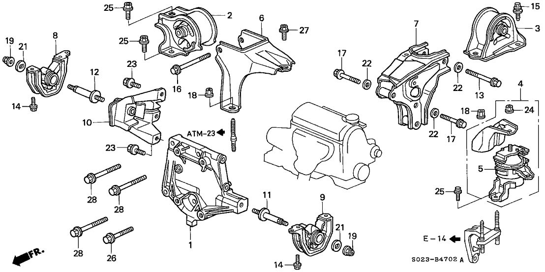 Honda New 1999-2000 Fits Honda Civic Insulator, RR. Engine Mountingrubber, Part # 50810-S04-990