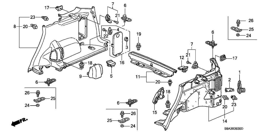 New 2002-2003 Fits Honda CR-V Lining Assy., RR. Panel *YR202L* (DARK SADDLE), Part # 84640-SCA-003ZB