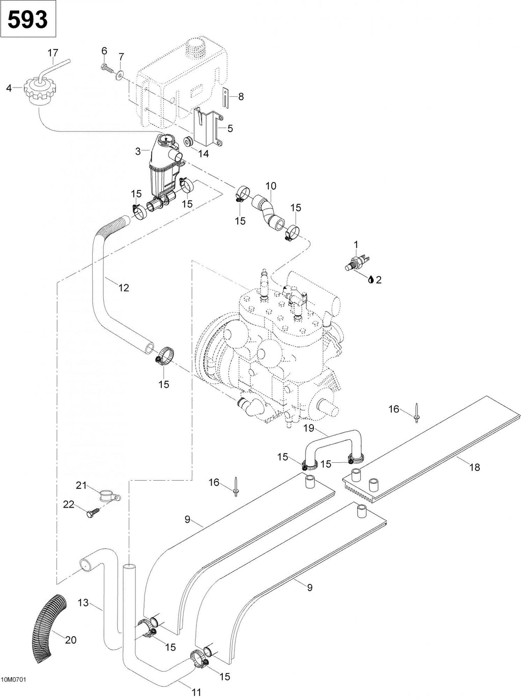 Fits 2003-2007 Ski-Doo Skandic SUV 600 / Skandic WT 600 Models Hose, OEM Part # 605353967
